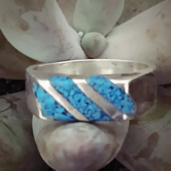 Vintage Mexican Sterling Silver & Turquoise Ring & Bracelet Set - Picture 3 of 11